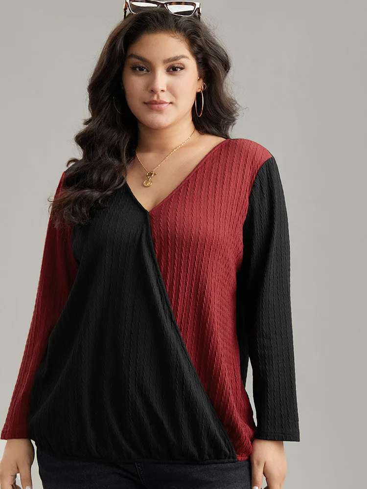 Two Tone Textured V Neck T-shirt sold by Bloomchic