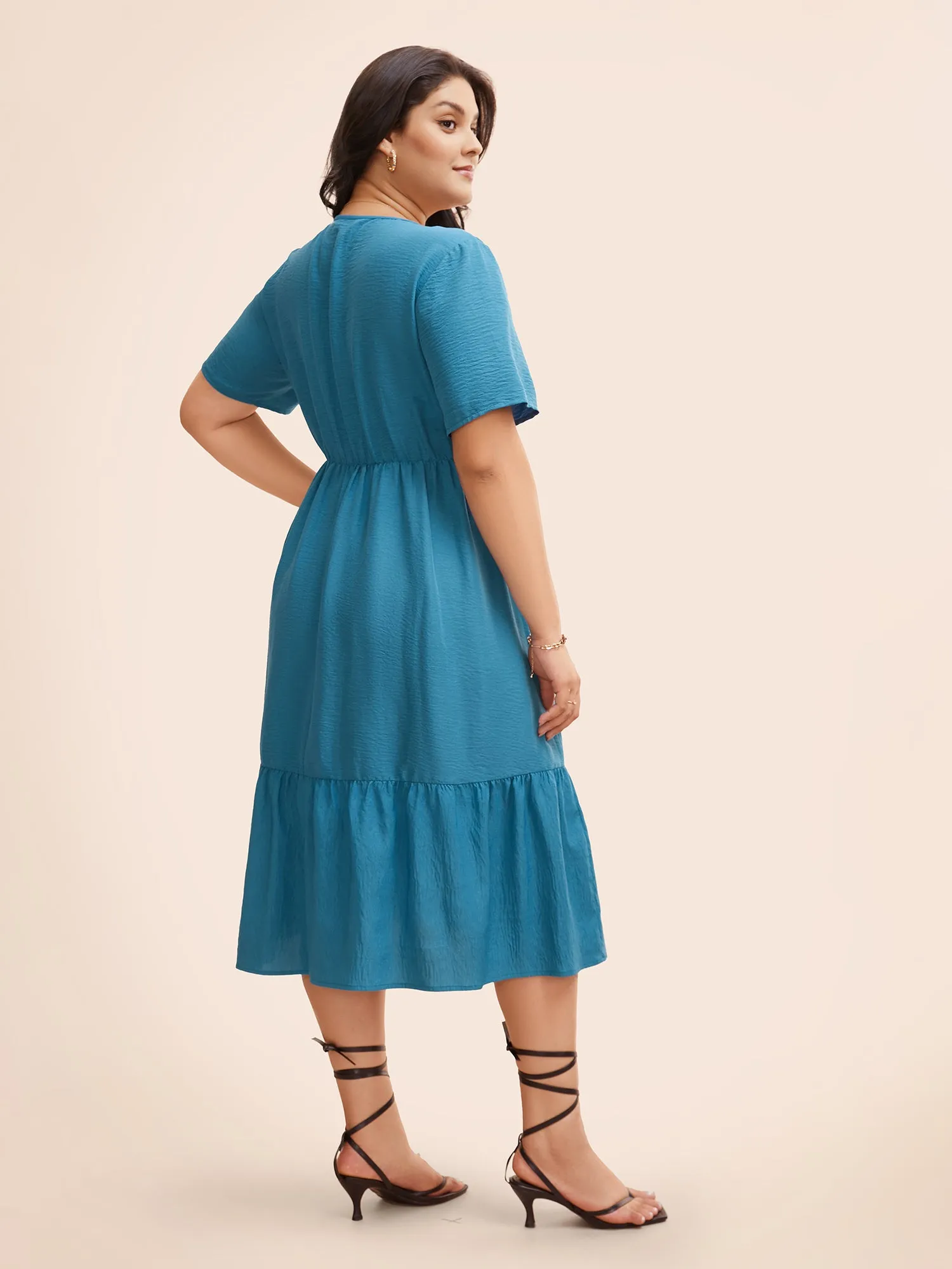 Solid Shirred Ruffle Hem Midi Dress sold by Bloomchic product image thumbnail 3
