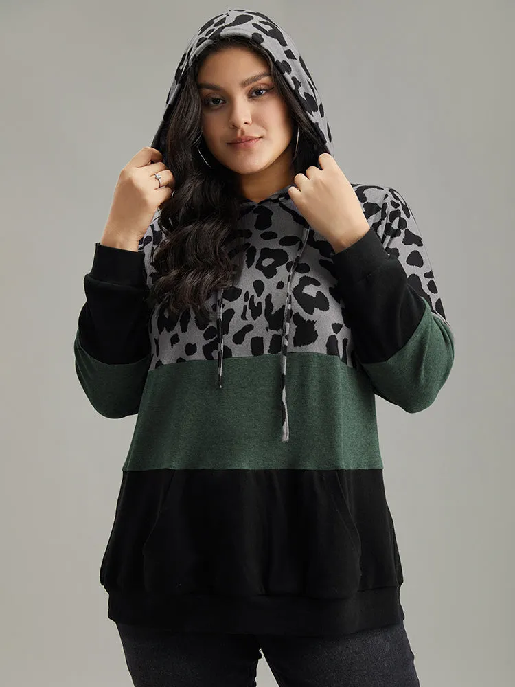 Leopard Colorblock Contrast Hooded Drawstring Sweatshirt sold by Bloomchic product image thumbnail 3