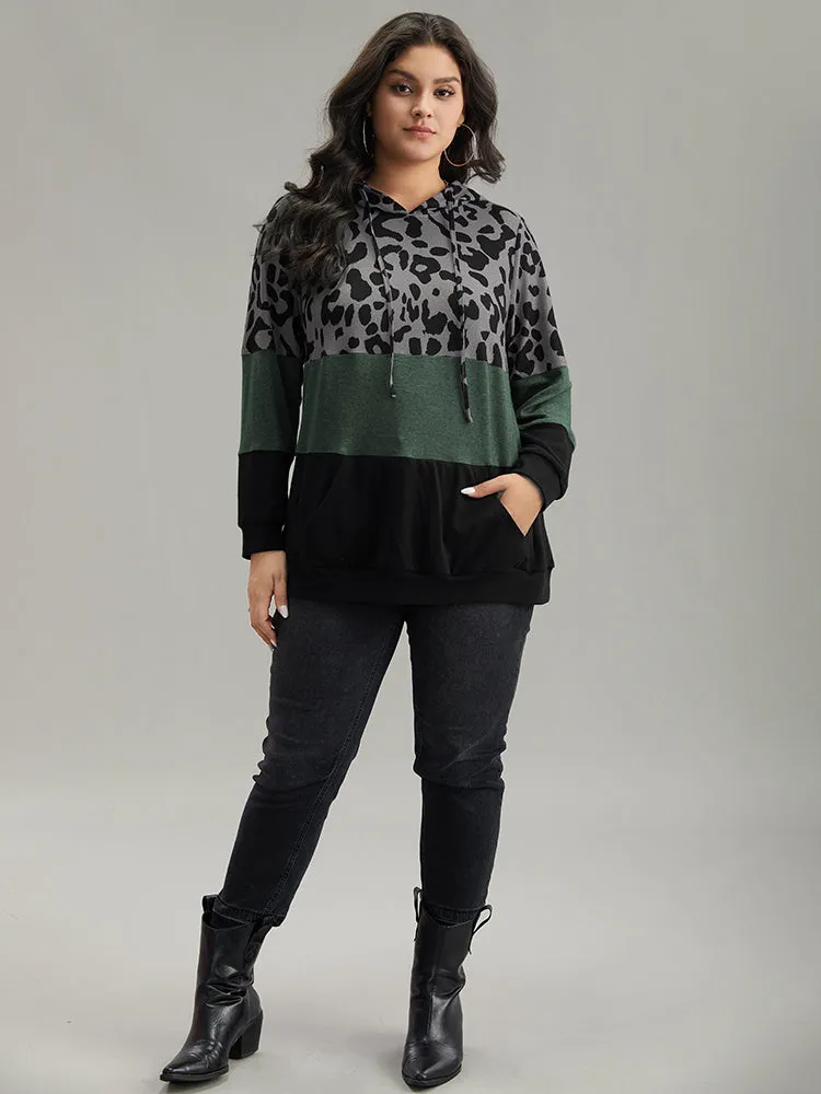 Leopard Colorblock Contrast Hooded Drawstring Sweatshirt sold by Bloomchic product image thumbnail 4