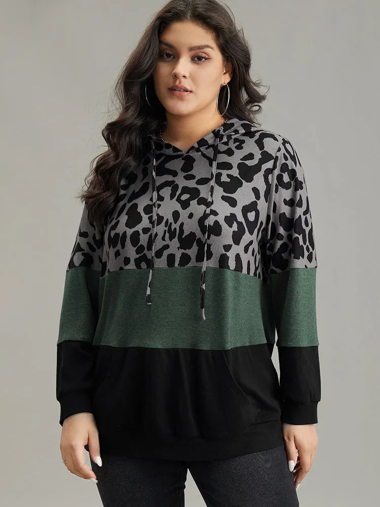 Leopard Colorblock Contrast Hooded Drawstring Sweatshirt sold by Bloomchic product image thumbnail 5