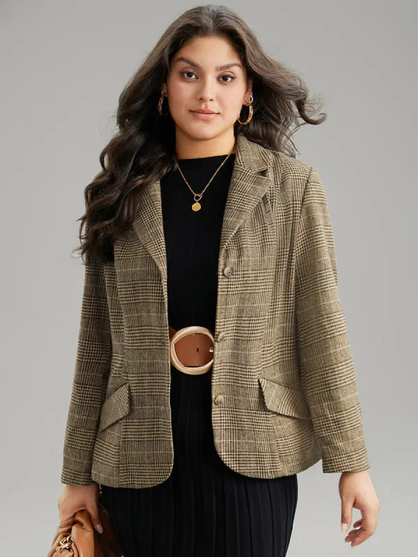 Houndstooth Suit Collar Flap Pocket Button Up Blazer sold by Bloomchic