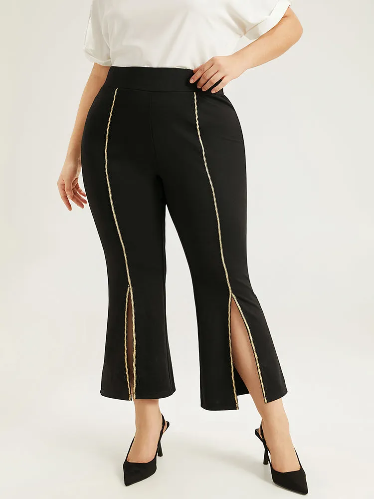 Split Front Contrast Webbing Bootcut Pants sold by Bloomchic