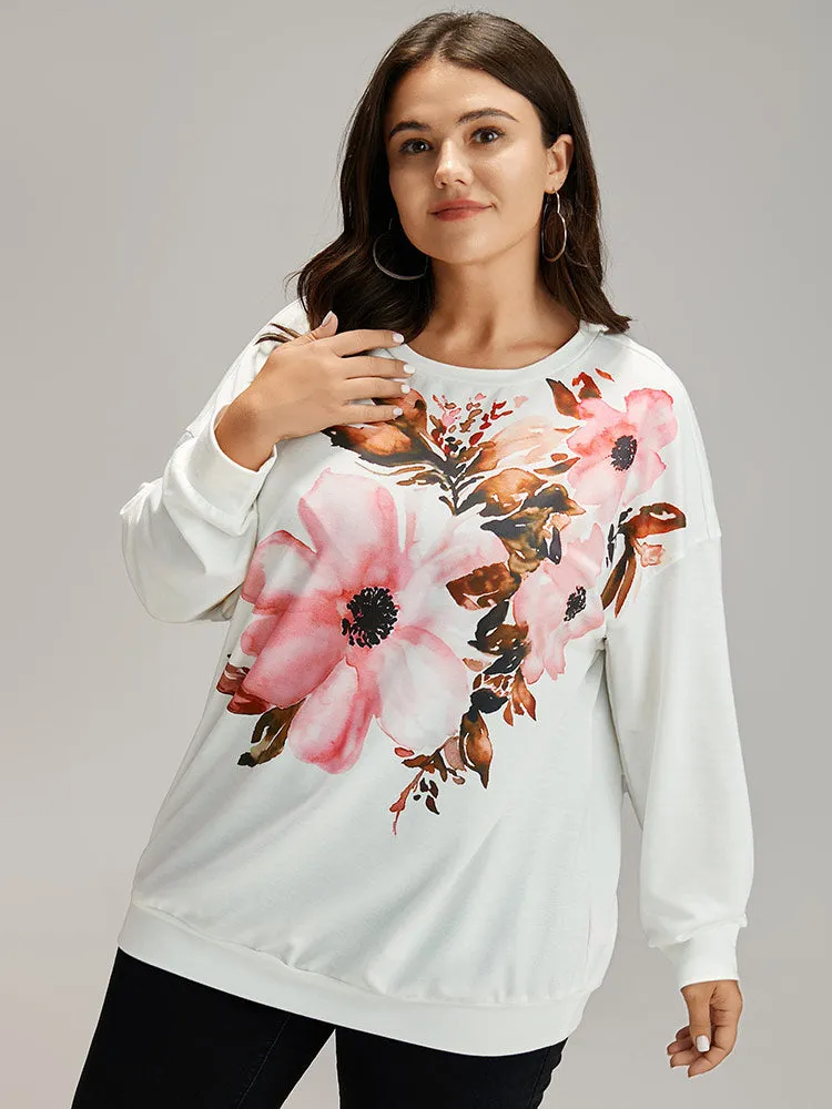Floral Round Neck Elastic Cuffs Sweatshirt sold by Bloomchic product image thumbnail 3