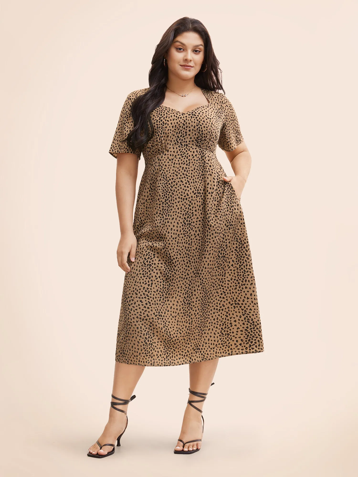 Leopard Print Heart Neckline Split Side Dress sold by Bloomchic
