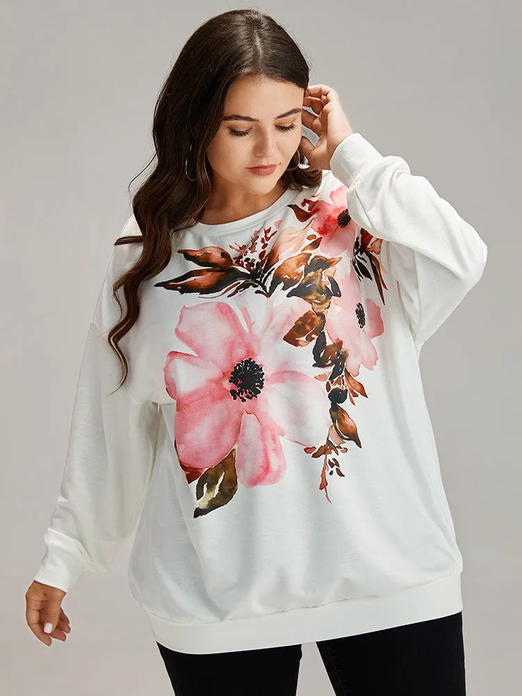 Floral Round Neck Elastic Cuffs Sweatshirt sold by Bloomchic product image thumbnail 4