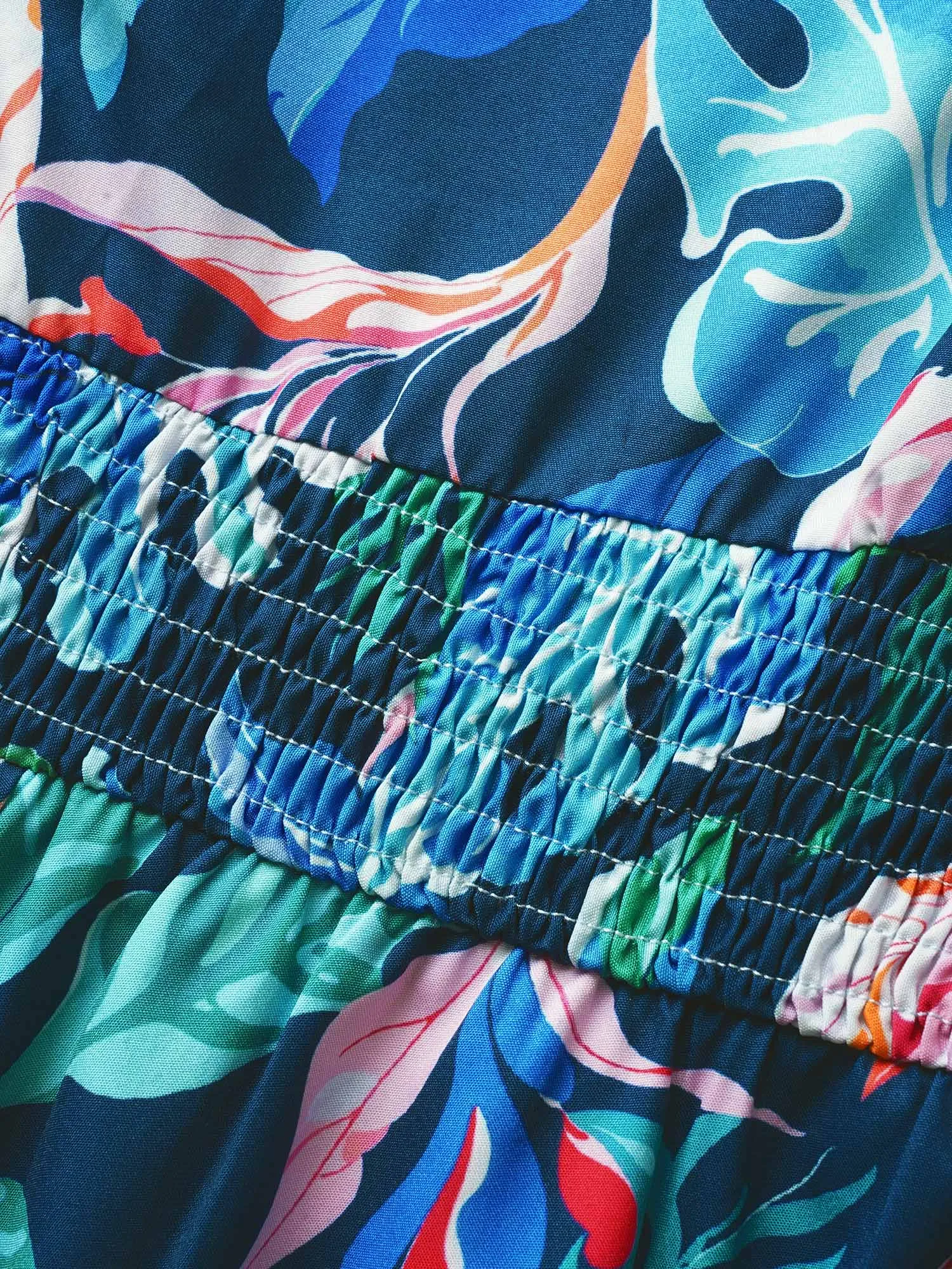 Tropical Leaves V Neck Lantern Sleeve Dress sold by Bloomchic product image thumbnail 5