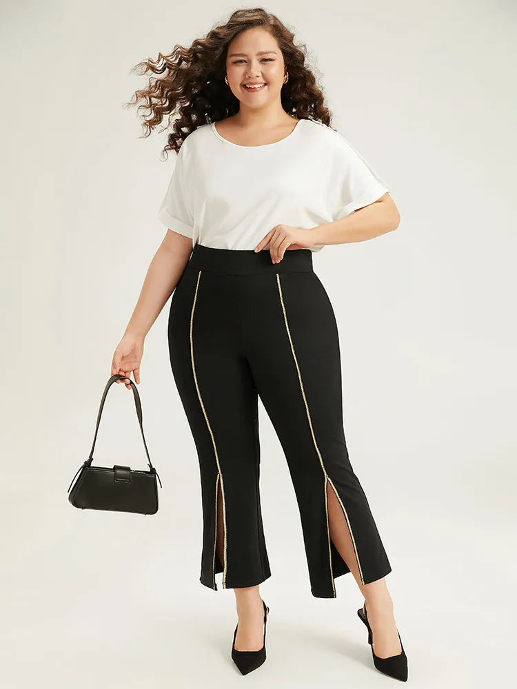 Split Front Contrast Webbing Bootcut Pants sold by Bloomchic product image thumbnail 3