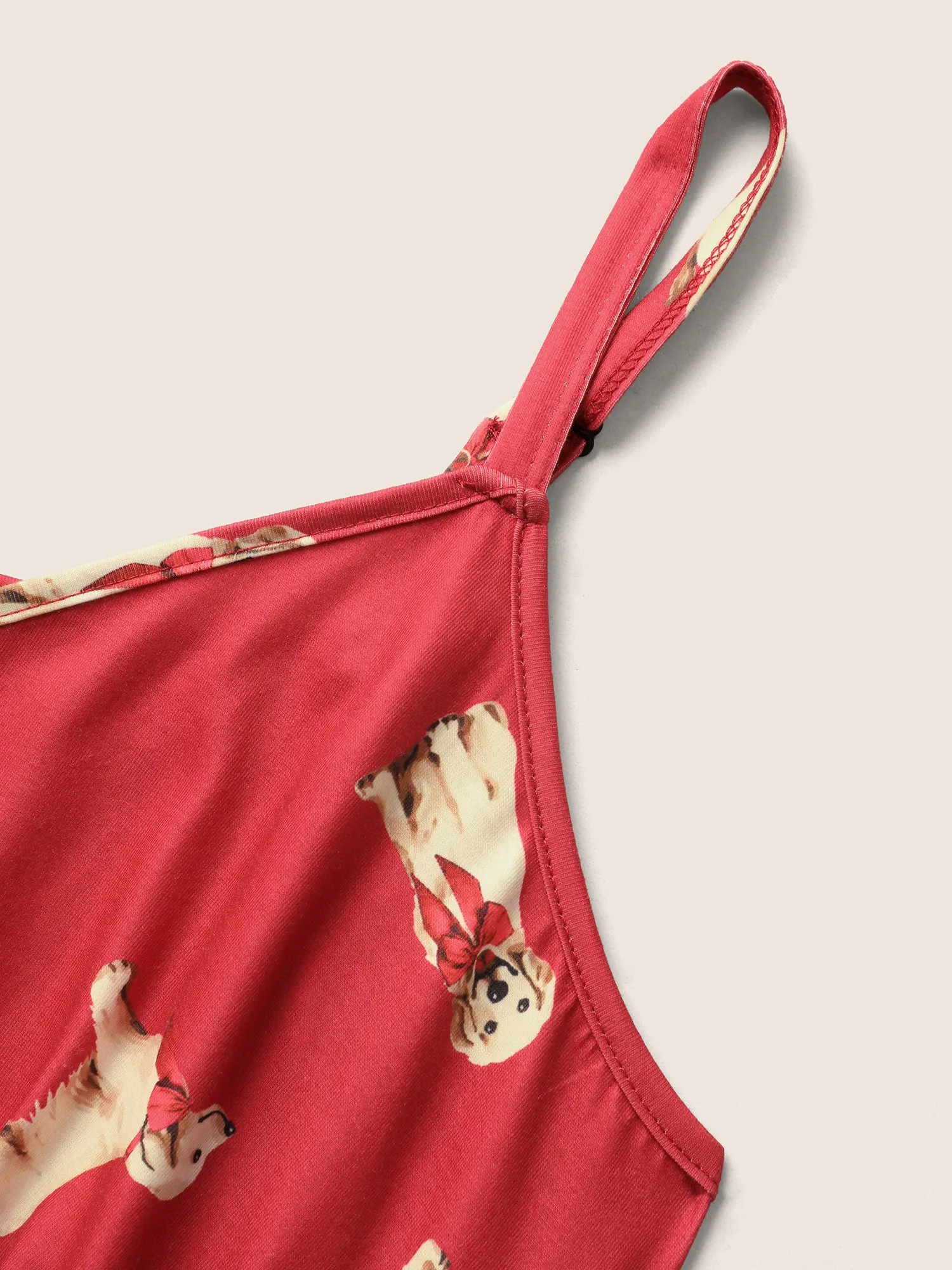 Dog Print Contrast Gathered Adjustable Straps Sleep Dress sold by Bloomchic product image thumbnail 5