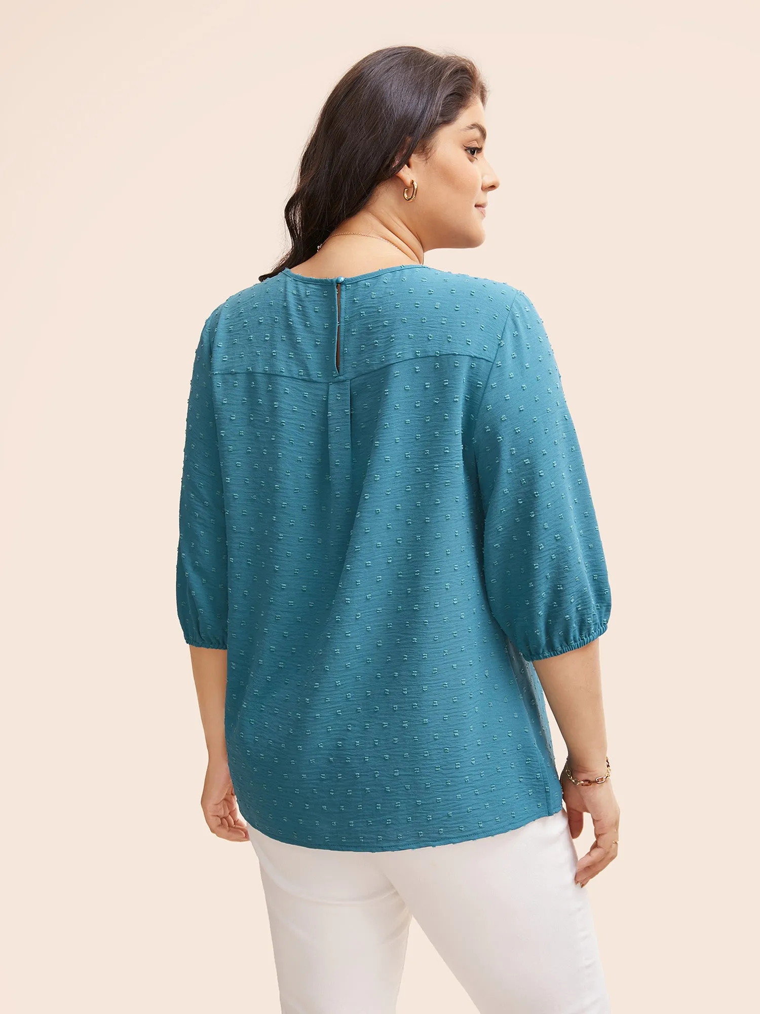 Texture Round Neck Pleated Lantern Sleeve Blouse sold by Bloomchic product image thumbnail 3