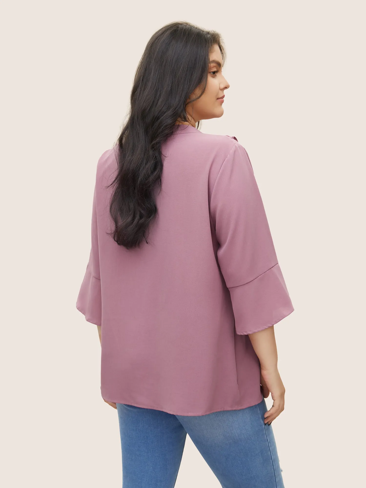 Solid Notched Ruffles Pleated Blouse sold by Bloomchic product image thumbnail 4