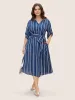 Notched Striped Button Cuff Sleeve Dress sold by Bloomchic