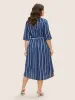 Notched Striped Button Cuff Sleeve Dress sold by Bloomchic