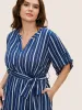 Notched Striped Button Cuff Sleeve Dress sold by Bloomchic