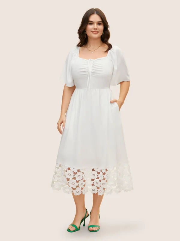 Square Neck Lace Panel Drawstring Midi Dress sold by Bloomchic