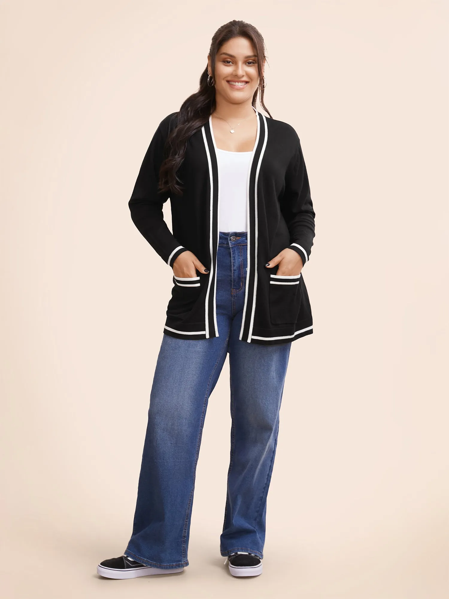Supersoft Essentials Striped Patchwork Pocket Open Front Cardigan sold by Bloomchic product image thumbnail 4