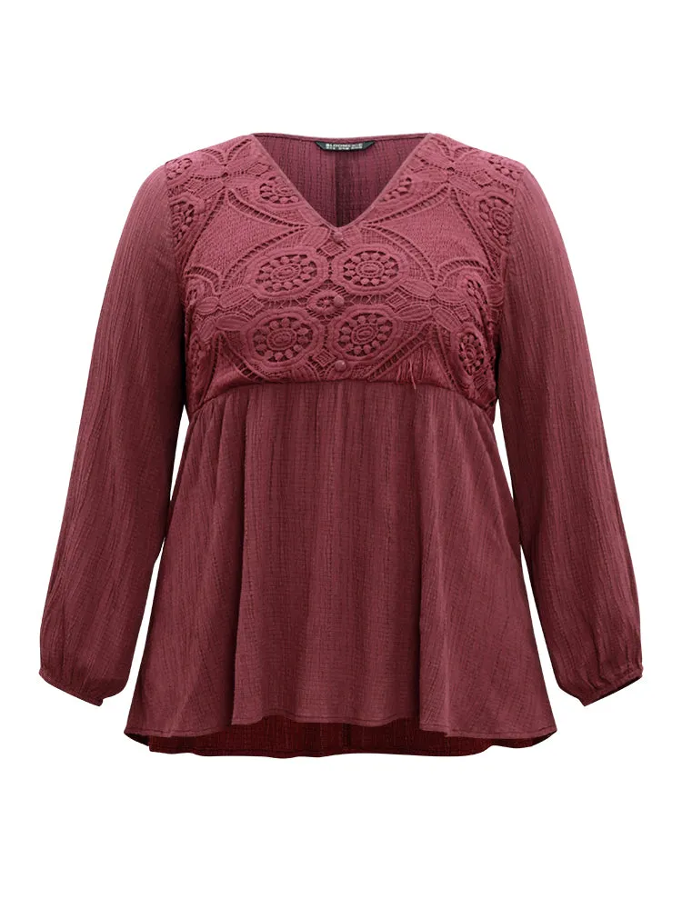 Solid Crochet Lace Button Detail Blouse sold by Bloomchic product image thumbnail 5