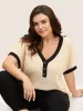 V Neck Contrast Button Detail Knit T-shirt sold by Bloomchic