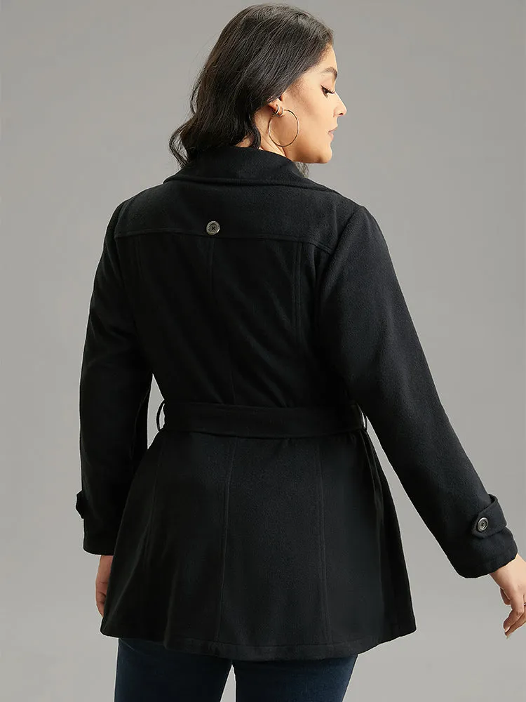 PU Leather Patchwork Lapel Collar Double Breasted Belted Coat sold by Bloomchic product image thumbnail 4