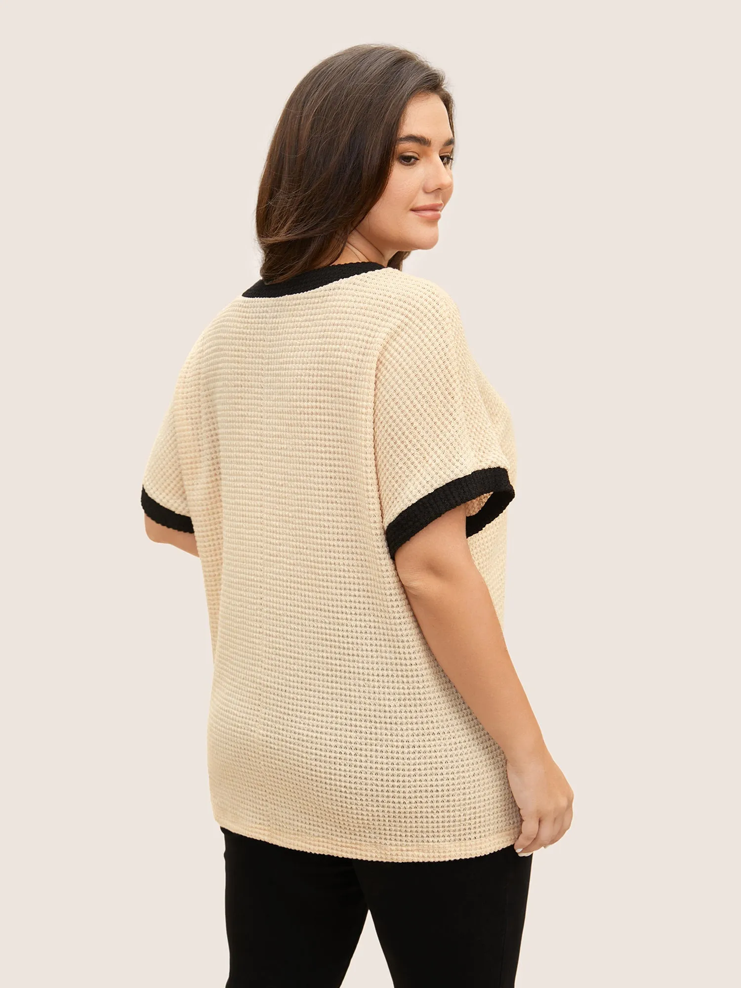 V Neck Contrast Button Detail Knit T-shirt sold by Bloomchic product image thumbnail 5