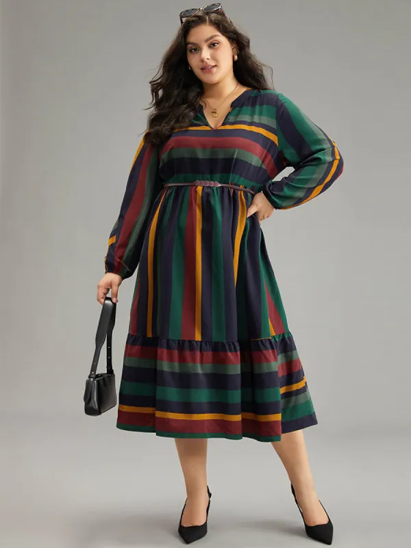 Rainbow Striped Notched Patchwork Dress sold by Bloomchic