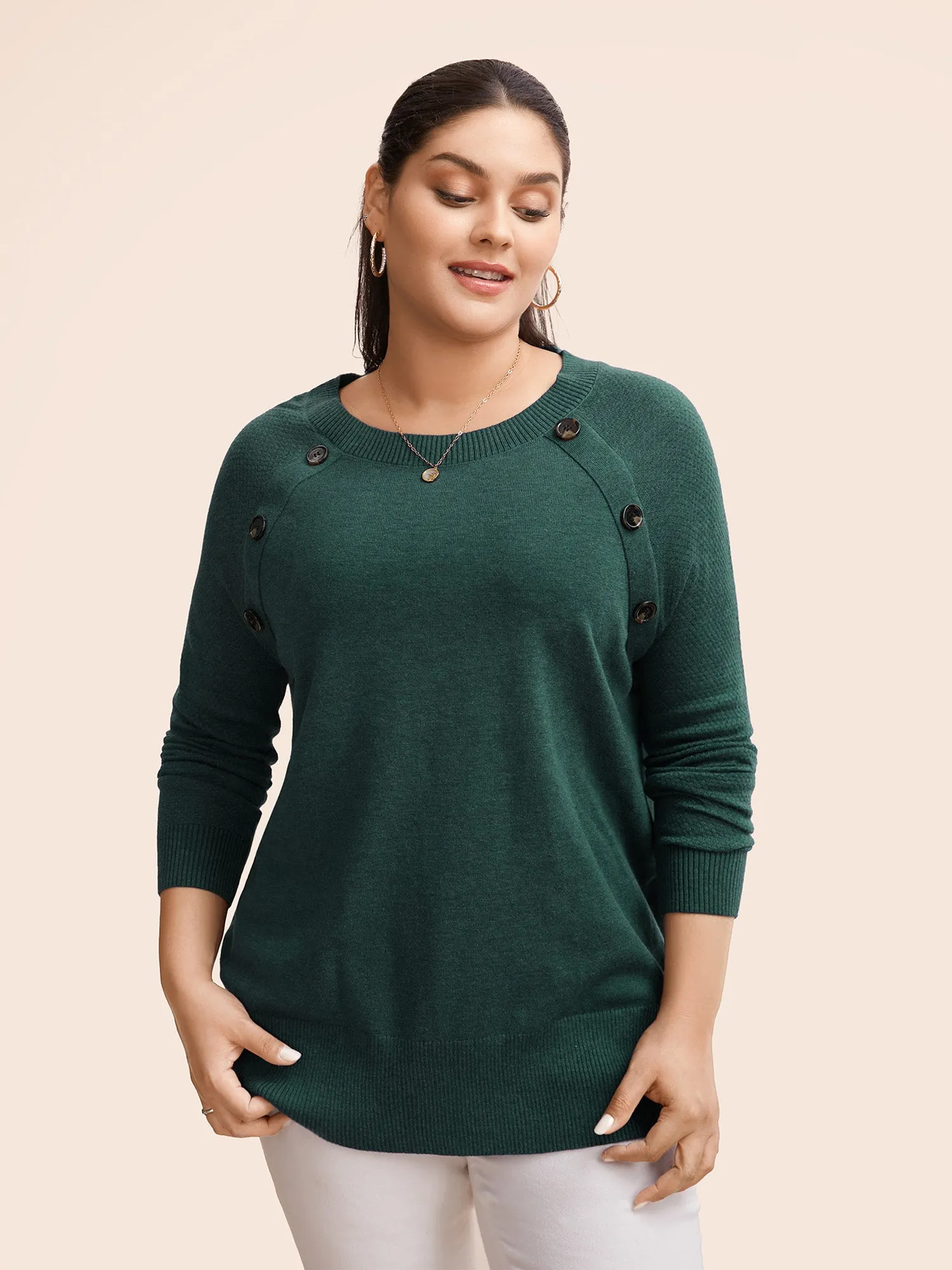 Supersoft Essentials Button Detail Raglan Sleeve Pullover sold by Bloomchic