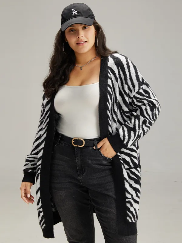Supersoft Essentials Zebra Print Patched Pocket Cardigan sold by Bloomchic