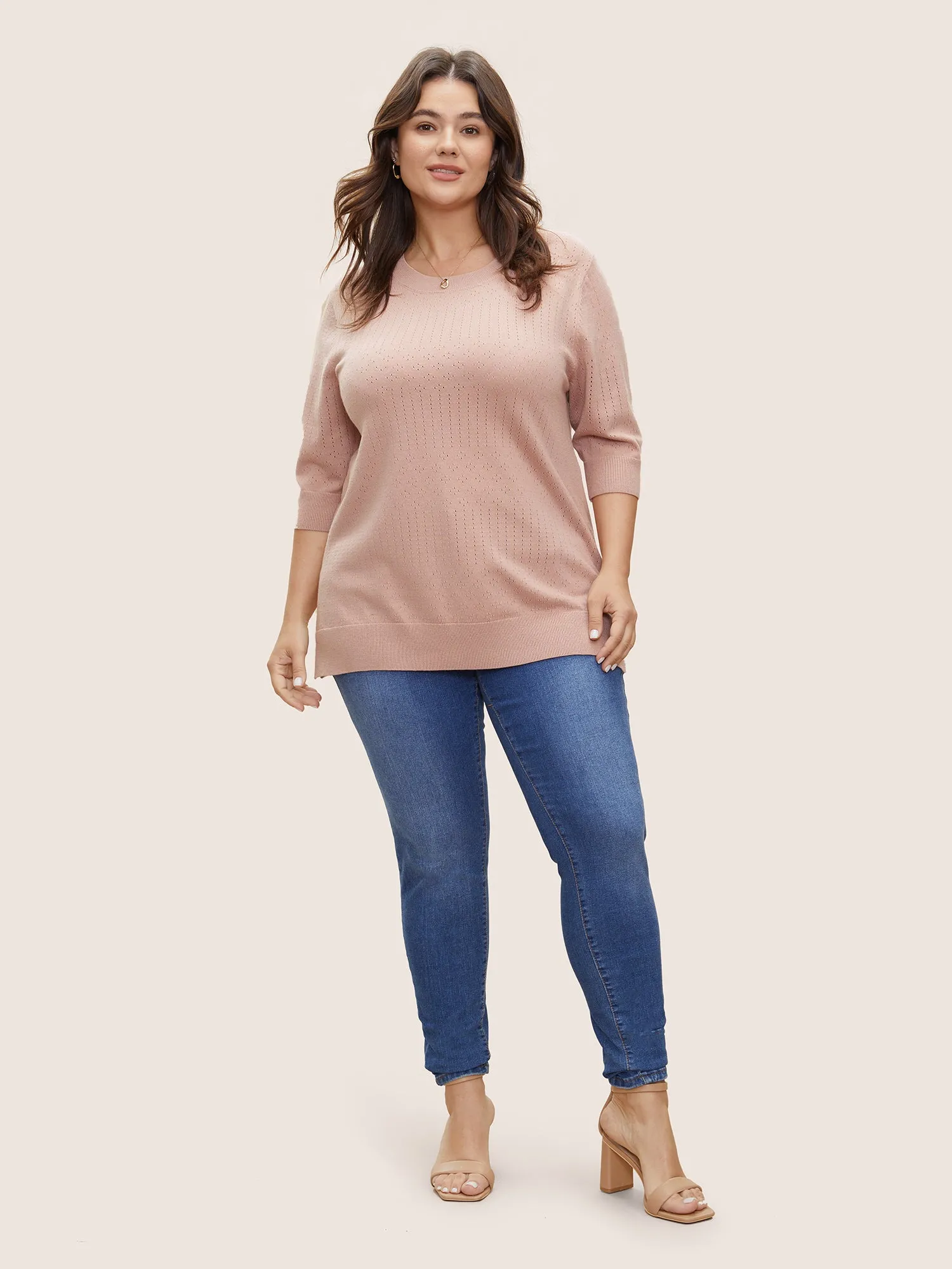 Supersoft Essentials Solid Pointelle Knit Pullover sold by Bloomchic product image thumbnail 3