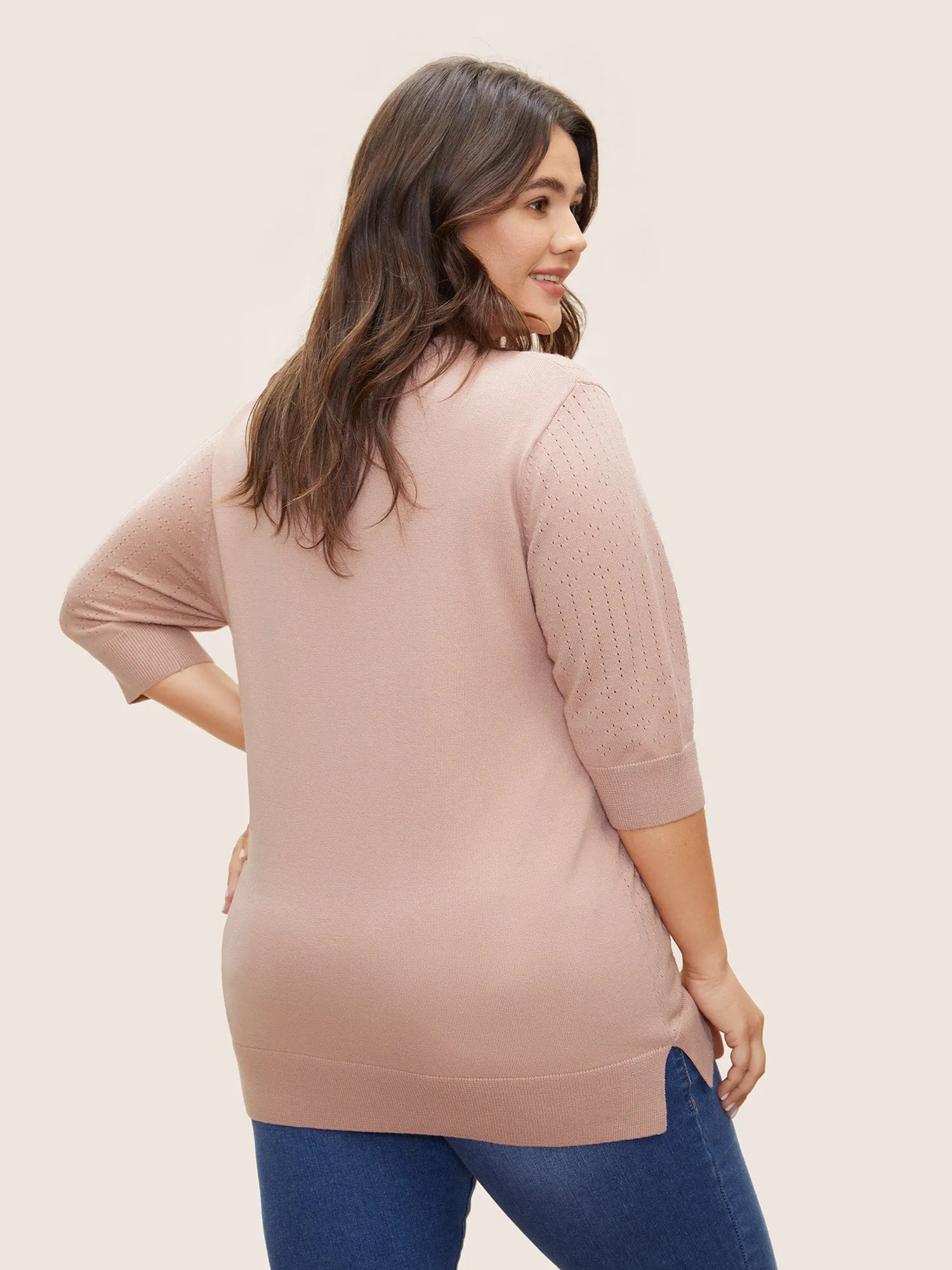 Supersoft Essentials Solid Pointelle Knit Pullover sold by Bloomchic product image thumbnail 2