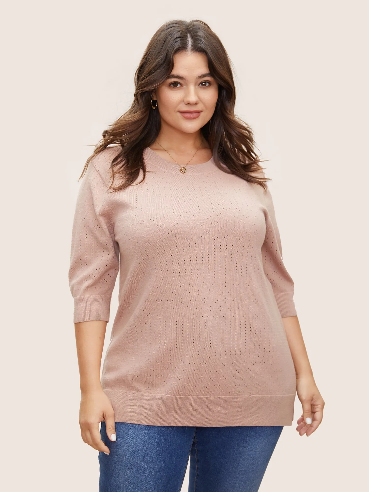 Supersoft Essentials Solid Pointelle Knit Pullover sold by Bloomchic