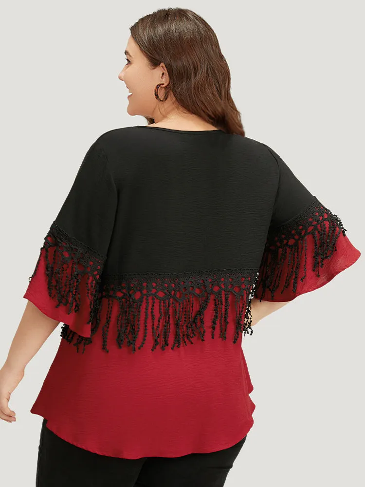 Halloween Two Tone Fringe Trim Patchwork Blouse sold by Bloomchic product image thumbnail 5