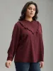 Stand Collar Solid Gathered Frill Trim Blouse sold by Bloomchic