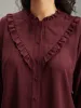 Stand Collar Solid Gathered Frill Trim Blouse sold by Bloomchic