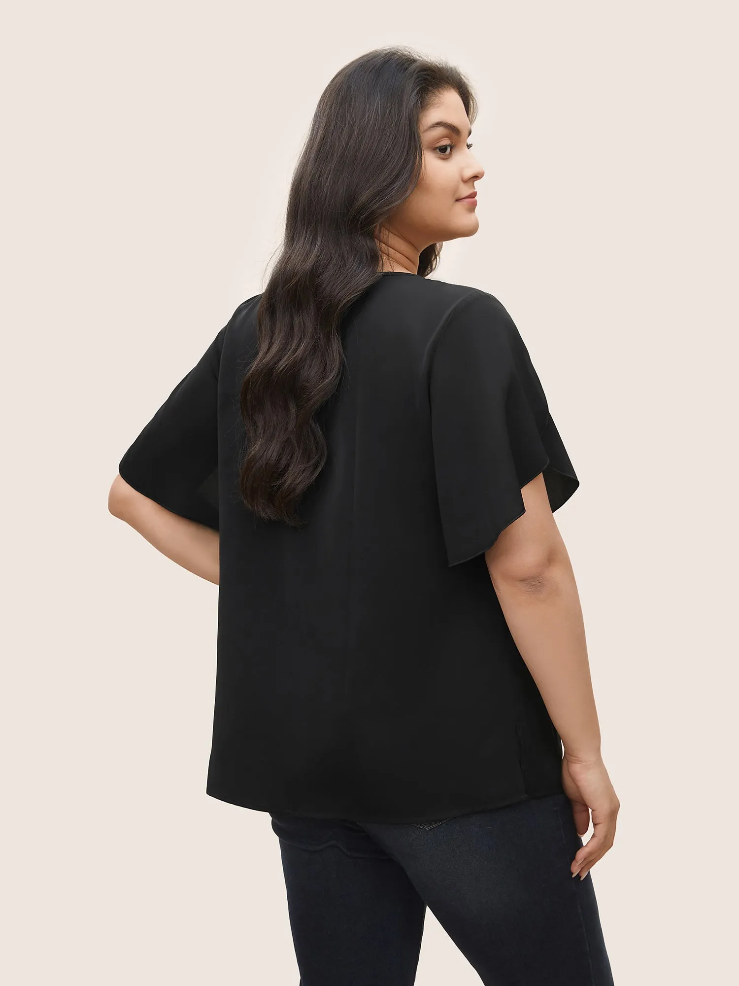 Solid Keyhole Petal Sleeve Pleated Blouse sold by Bloomchic product image thumbnail 4