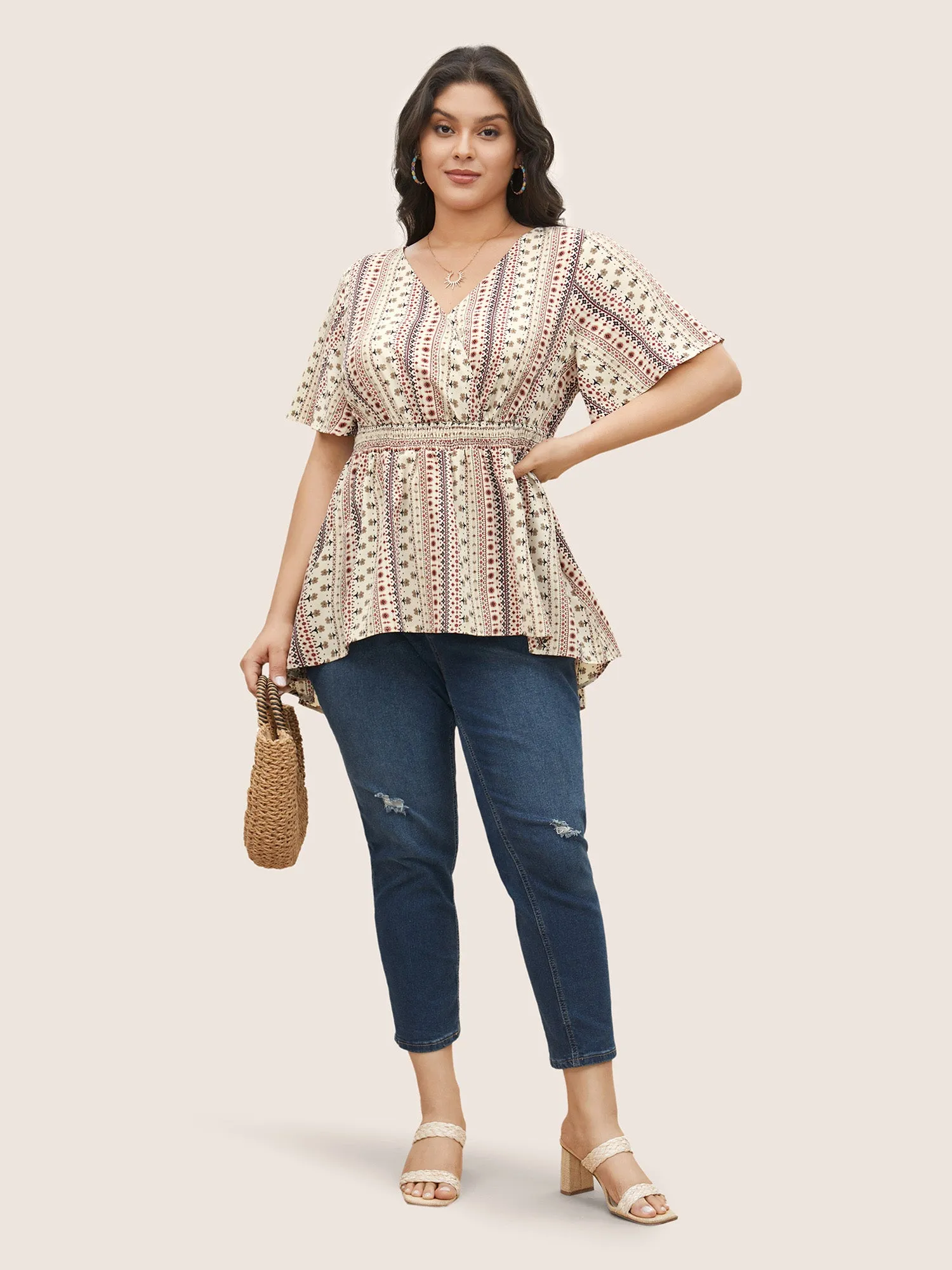 Ditsy Floral Surplice Neck Shirred Blouse sold by Bloomchic product image thumbnail 3