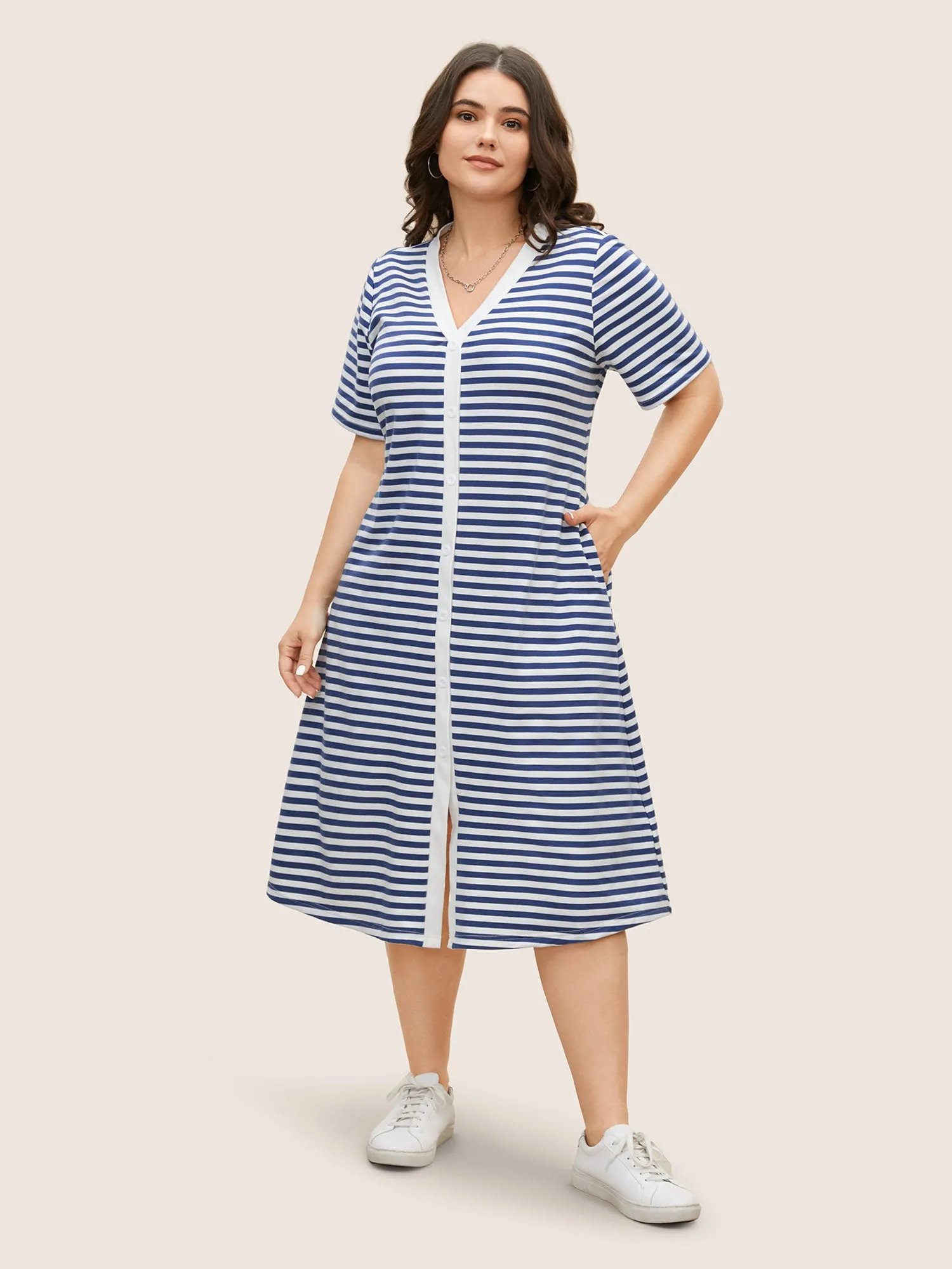 Contrast Striped Button Detail Midi Dress sold by Bloomchic product image thumbnail 2