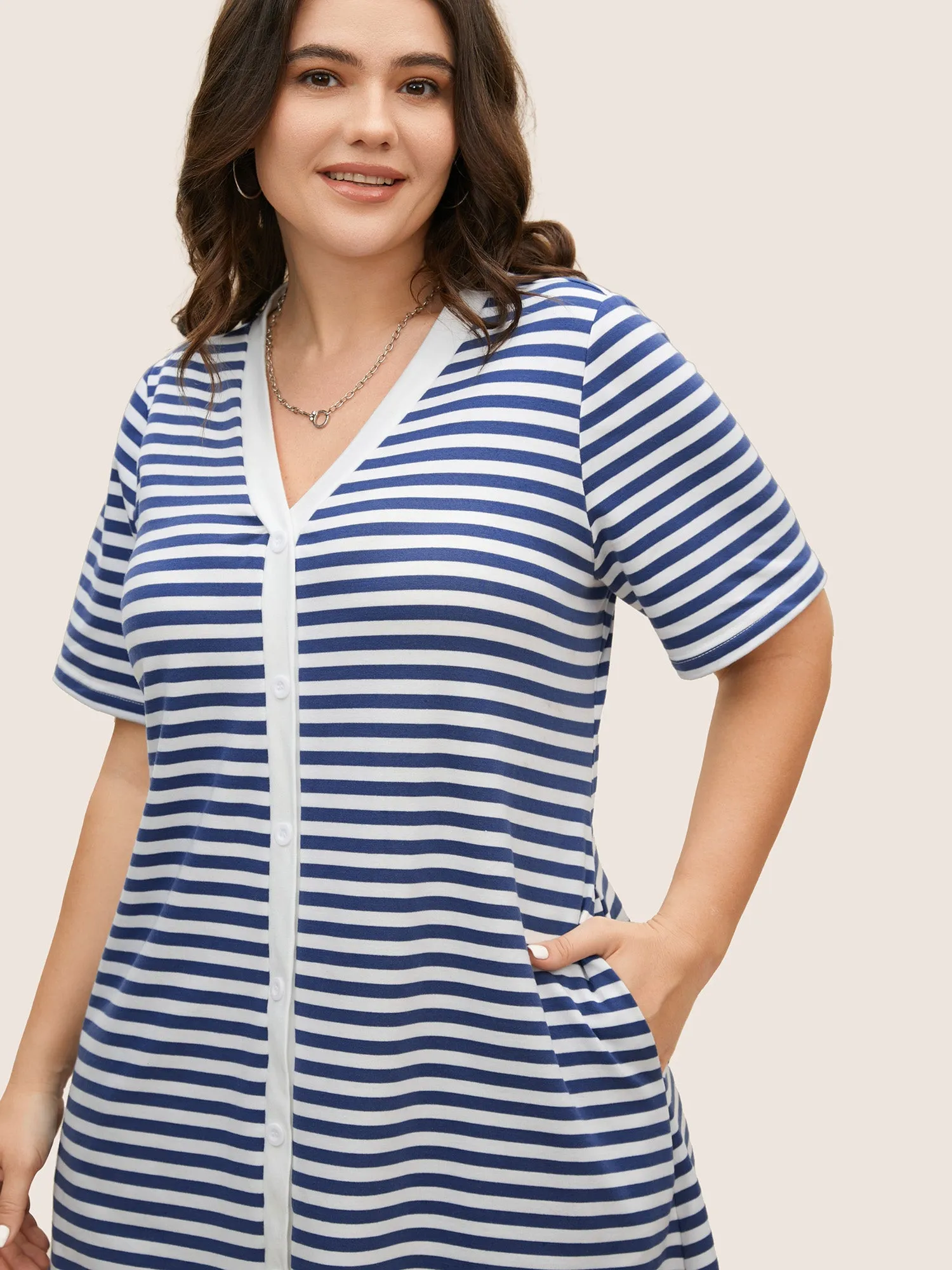 Contrast Striped Button Detail Midi Dress sold by Bloomchic product image thumbnail 4
