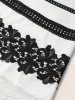 V Neck Contrast Lace Trim Ruffles Shirred Dress sold by Bloomchic