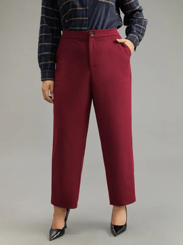 Plain Elastic Waist Pocket Mid Rise Pants sold by Bloomchic