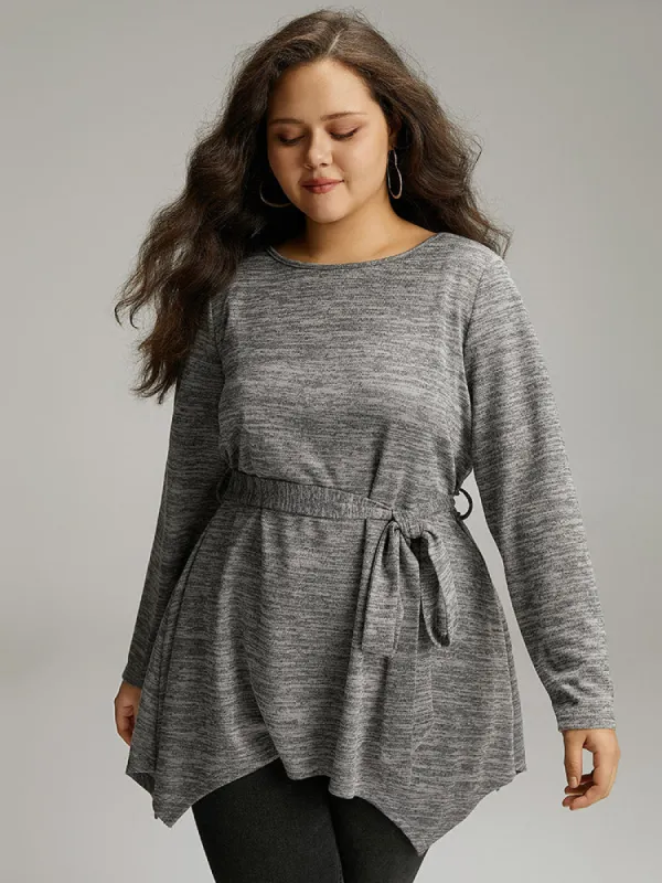 Solid Heather Belted Hanky Hem T-shirt sold by Bloomchic