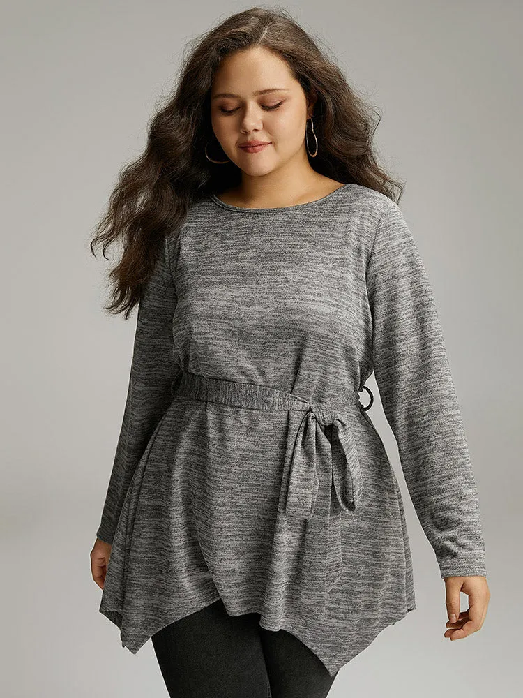 Solid Heather Belted Hanky Hem T-shirt sold by Bloomchic
