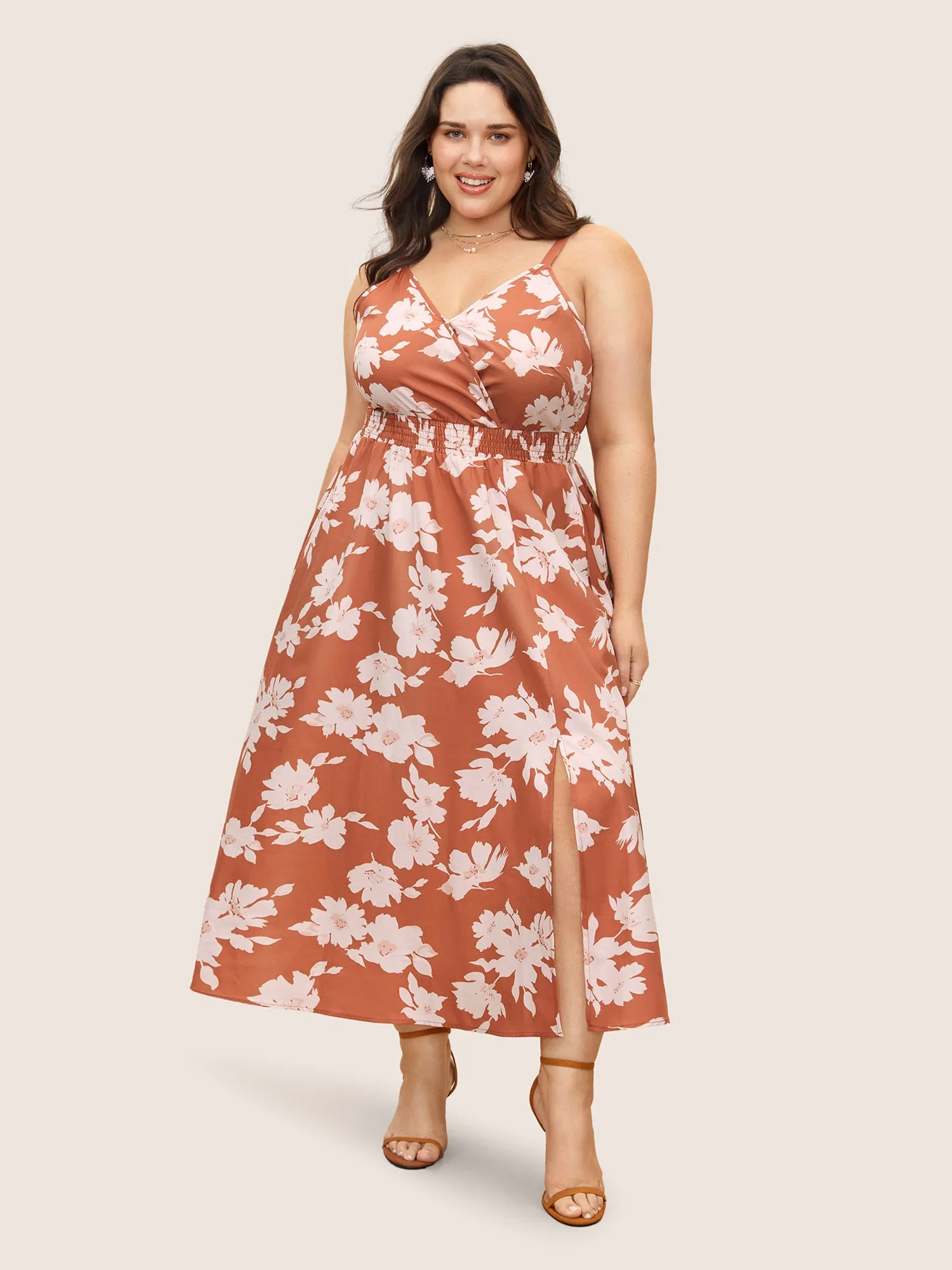 Floral Print Wrap Shirred Split Front Dress sold by Bloomchic product image thumbnail 2