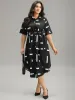 Geometric Print Shirt Collar Button Up Belted Dress sold by Bloomchic