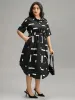 Geometric Print Shirt Collar Button Up Belted Dress sold by Bloomchic