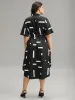 Geometric Print Shirt Collar Button Up Belted Dress sold by Bloomchic