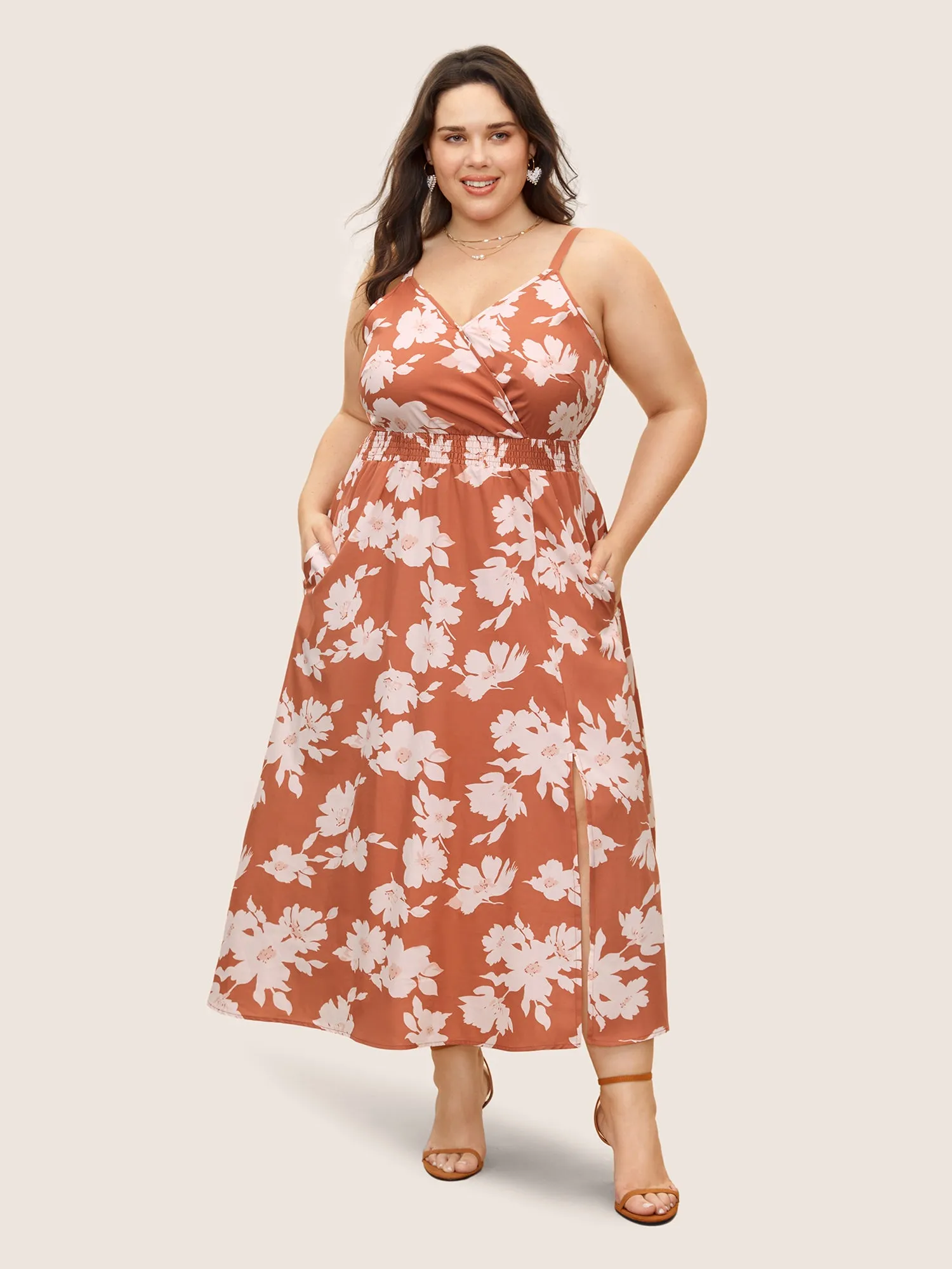 Floral Print Wrap Shirred Split Front Dress sold by Bloomchic