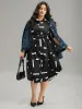 Geometric Print Shirt Collar Button Up Belted Dress sold by Bloomchic