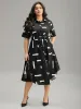 Geometric Print Shirt Collar Button Up Belted Dress sold by Bloomchic