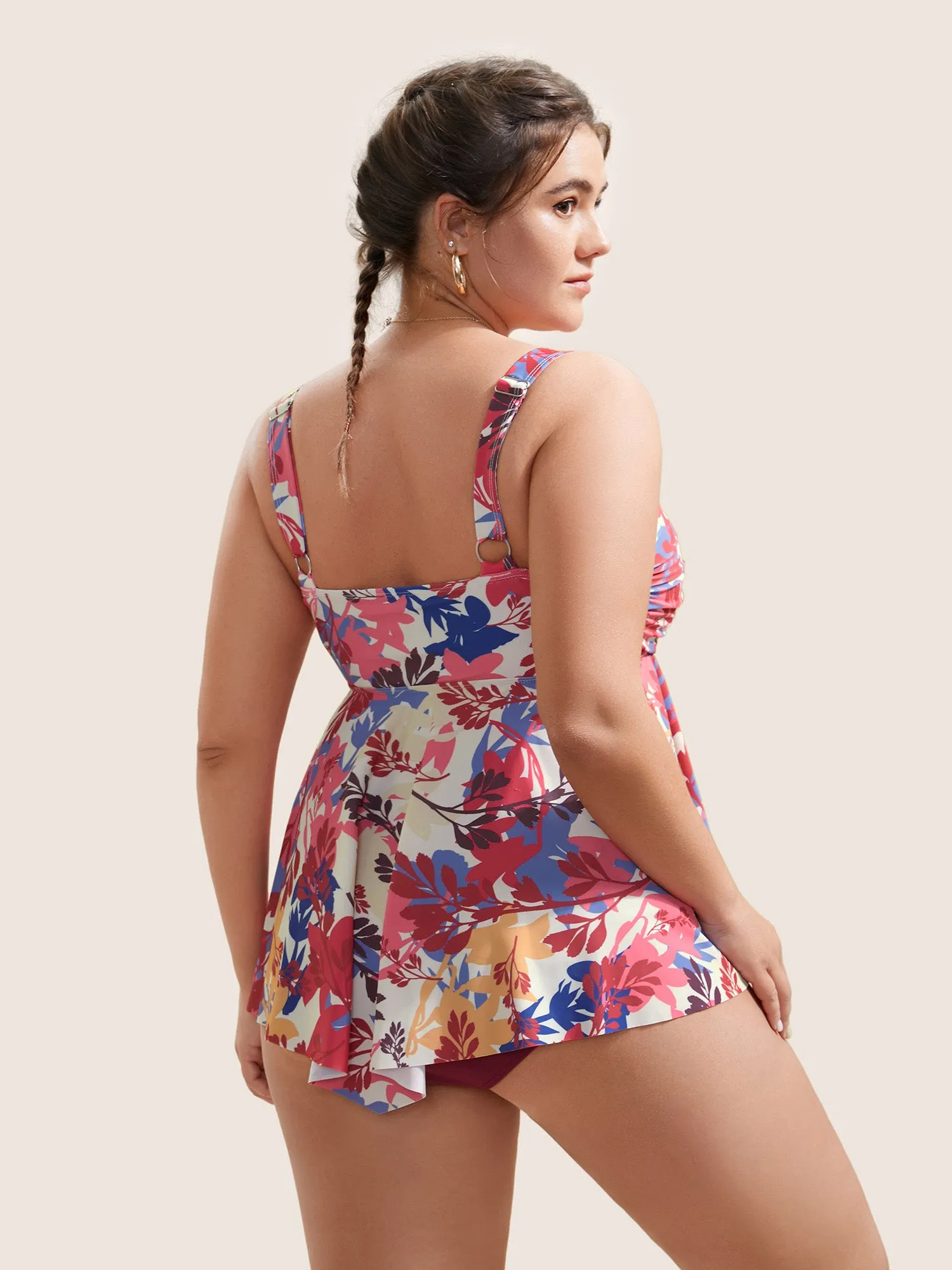 Silhouette Floral Print Crossover Tiered Hem Swim Top sold by Bloomchic product image thumbnail 2