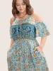 Floral Print Pocket Keyhole Ruffles Cold Shoulder Maxi Dress sold by Bloomchic